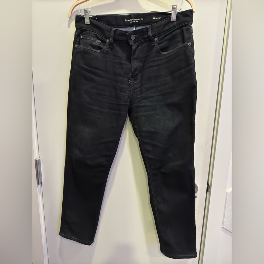 Banana Republic Slim Traveler Dark Wash Jeans Size 33” Waist 26” Inseam